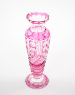 Mid Century Modern Val Saint Lambert Pink Glass Vases Cut Etched Decorated - 4793900