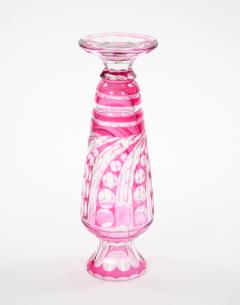 Mid Century Modern Val Saint Lambert Pink Glass Vases Cut Etched Decorated - 4793905