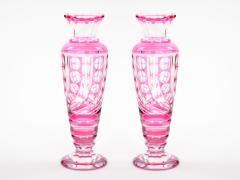 Mid Century Modern Val Saint Lambert Pink Glass Vases Cut Etched Decorated - 4796283