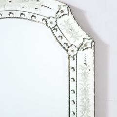 Mid Century Modern Venetian Glass Mirror W Chain Beveling and Reverse Etched - 2909653