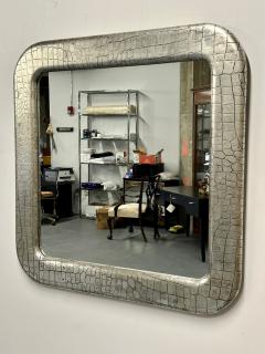 Mid Century Modern Wall Mirror Embossed Crocodile Leather Baughman for Coggin - 3040627