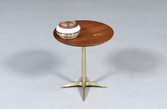 Mid Century Modern Walnut Brass Starburst Pedestal Side Table - 4738671