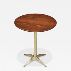 Mid Century Modern Walnut Brass Starburst Pedestal Side Table - 4738731