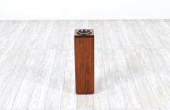 Mid Century Modern Walnut Copper Column Standing Ashtray - 3011884