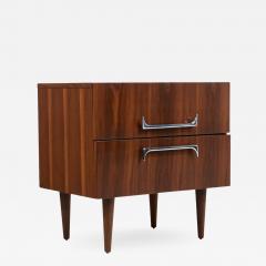 Mid Century Modern Walnut Night Stand with Sculpted Chrome Pulls - 2360189