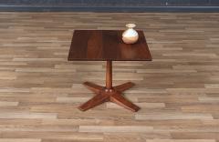 Mid Century Modern Walnut Pedestal Side Table w Star Base - 4172033