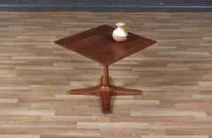 Mid Century Modern Walnut Pedestal Side Table w Star Base - 4172038