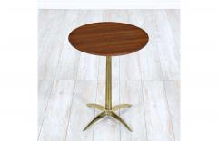 Mid Century Modern Walnut Side Table with Brass Star Base - 2394456