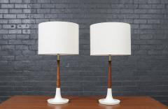 Mid Century Modern Walnut Table Lamps w Sculptural Metal Bases - 4098989
