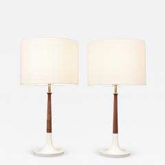 Mid Century Modern Walnut Table Lamps w Sculptural Metal Bases - 4101256