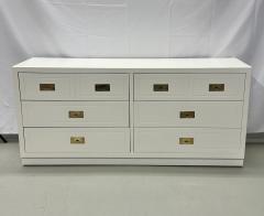 Mid Century Modern White Campaign Dresser Chest of Drawers America Brass - 2969383