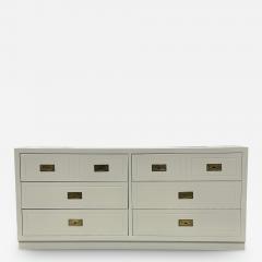 Mid Century Modern White Campaign Dresser Chest of Drawers America Brass - 2970891