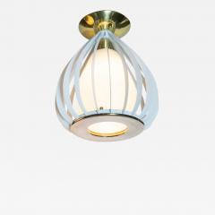 Mid Century Modern White Enamel Brass and Frosted Glass Lantern Chandelier - 1462852