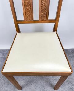 Mid Century Modern White Faux Leather and Carved Walnut Folding Chair Set of 4 - 3851563