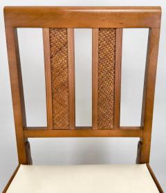 Mid Century Modern White Faux Leather and Carved Walnut Folding Chair Set of 4 - 3851564