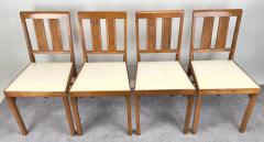 Mid Century Modern White Faux Leather and Carved Walnut Folding Chair Set of 4 - 3851566