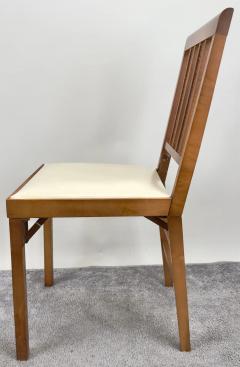 Mid Century Modern White Faux Leather and Carved Walnut Folding Chair Set of 4 - 3851572