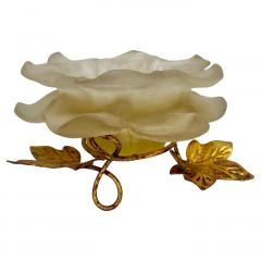 Mid Century Modern White Frosted Lucite Flower Candle Holder with Gold Leaves - 3615640