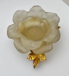 Mid Century Modern White Frosted Lucite Flower Candle Holder with Gold Leaves - 3615642