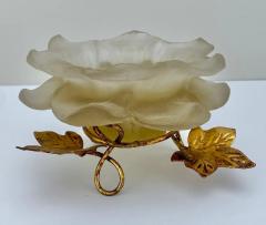 Mid Century Modern White Frosted Lucite Flower Candle Holder with Gold Leaves - 3615644