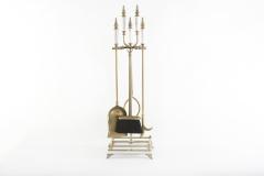 Mid Century Modern White Marble and Brass Fire Tool Set - 2109042