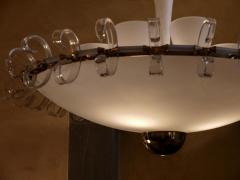 Mid Century Modern White Opaline Glass Brass Round Chandelier by Barovier - 1658671