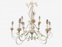 Mid Century Modern White Painted Iron Large Chandelier USA 1960s - 4267774