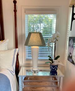 Mid Century Modern White Pottery Table Lamps W Custom Made Linen Shades a Pair - 1870335