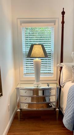 Mid Century Modern White Pottery Table Lamps W Custom Made Linen Shades a Pair - 1870350