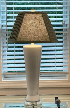 Mid Century Modern White Pottery Table Lamps W Custom Made Linen Shades a Pair - 1870354
