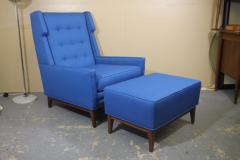 Mid Century Modern Wing Back Chair and Ottoman with New Maharam Fabric - 1917292