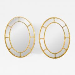 Mid Century Modern Wood Frame Oval Pair Beveled Mirror - 403132