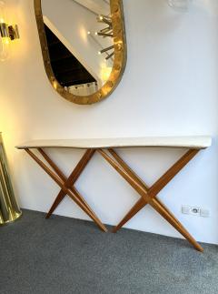 Mid Century Modern Wood and Marble Wave Console Table Italy - 3264003