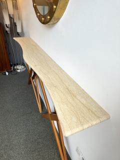 Mid Century Modern Wood and Marble Wave Console Table Italy - 3379881