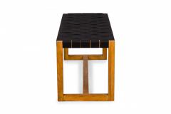 Mid Century Modern Woven Black Webbing and Bleached Walnut Rectangular Bench - 2793027