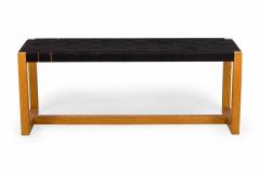 Mid Century Modern Woven Black Webbing and Bleached Walnut Rectangular Bench - 2793035