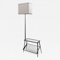Mid Century Modern Wrought Iron Floor Lamp with Table Magazine Rack - 3137243