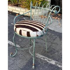 Mid Century Modern Wrought Iron Leather Vanity Stool - 3427555