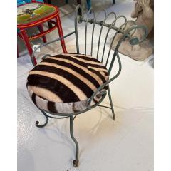 Mid Century Modern Wrought Iron Leather Vanity Stool - 3427667