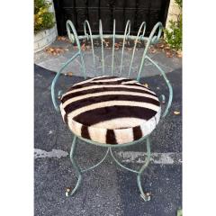 Mid Century Modern Wrought Iron Leather Vanity Stool - 3427672