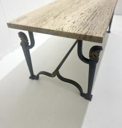 Mid Century Modern Wrought Iron Travertine Coffee Table - 2884260