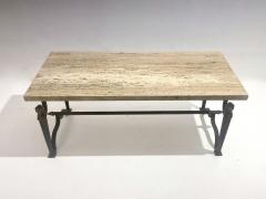 Mid Century Modern Wrought Iron Travertine Coffee Table - 2884262