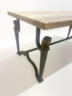 Mid Century Modern Wrought Iron Travertine Coffee Table - 2884264
