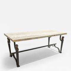 Mid Century Modern Wrought Iron Travertine Coffee Table - 2885809