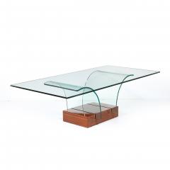 Mid Century Modernage Curved Glass Cocktail Table W Rectilinear Walnut Base - 4826994