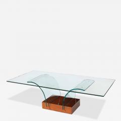 Mid Century Modernage Curved Glass Cocktail Table W Rectilinear Walnut Base - 4827626