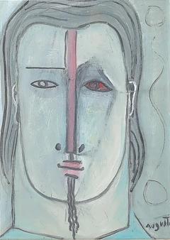 Mid Century Modernist Abstract Cubist Portrait in Oil on Canvas signed Augusti - 4720591