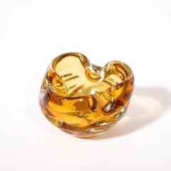 Mid Century Modernist Amber Hand Blown Murano Glass Dish w Indented Detailing - 3554059