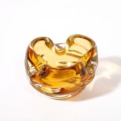 Mid Century Modernist Amber Hand Blown Murano Glass Dish w Indented Detailing - 3554065
