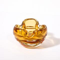 Mid Century Modernist Amber Hand Blown Murano Glass Dish w Indented Detailing - 3554066